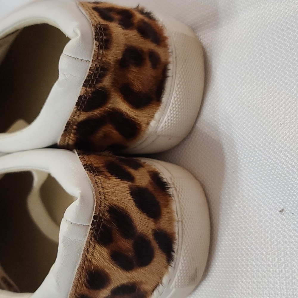 J Crew Factory Womens Sneakers Shoes White W/Cheetah Print Cow Hair Sz‎ 9.5 EUC - Picture 5 of 11